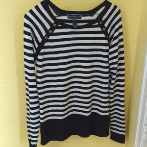 Karen Scott Black and White Striped Long Sleeve Top